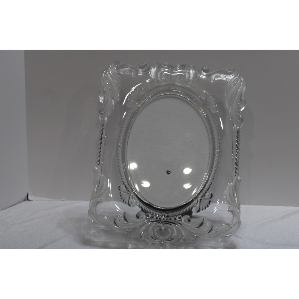 Vintage Ornate Clear Glass Rococo Style Oval Opening Picture Frame 8x9.5